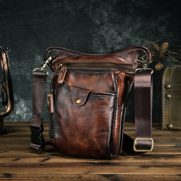 Genuine Leather Men Design Casual Brown Classic Shoulder Sling Bag Fashion Travel Fanny Waist Belt Pack Leg Bag