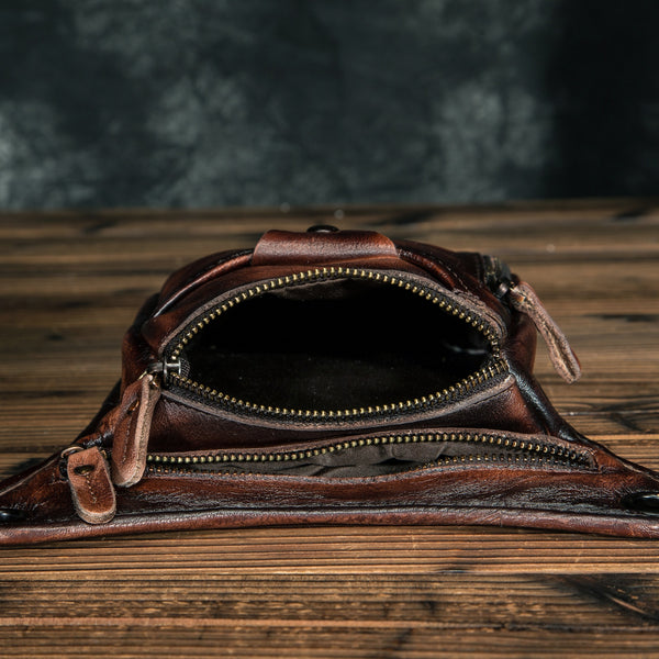 Genuine Leather Men Design Casual Brown Classic Shoulder Sling Bag Fashion Travel Fanny Waist Belt Pack Leg Bag