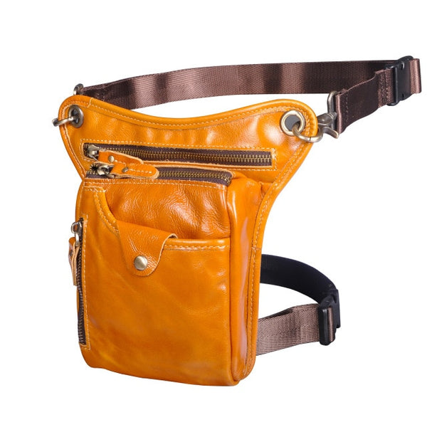 Genuine Leather Men Design Casual Brown Classic Shoulder Sling Bag Fashion Travel Fanny Waist Belt Pack Leg Bag