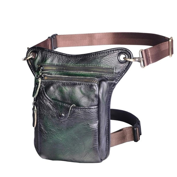 Genuine Leather Men Design Casual Brown Classic Shoulder Sling Bag Fashion Travel Fanny Waist Belt Pack Leg Bag