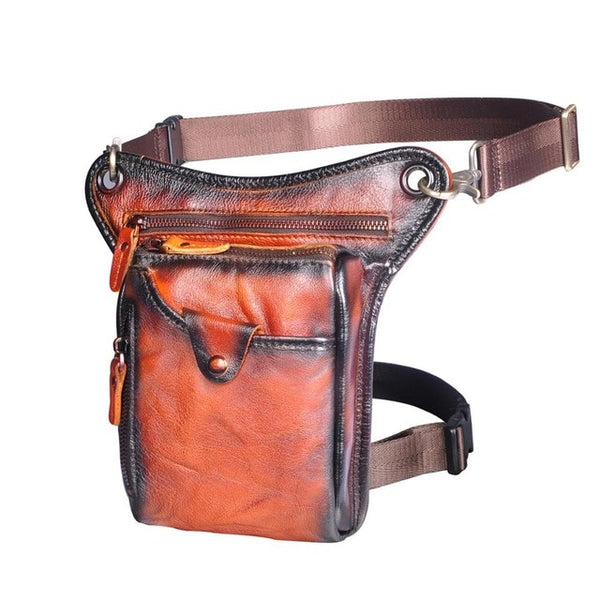 Genuine Leather Men Design Casual Brown Classic Shoulder Sling Bag Fashion Travel Fanny Waist Belt Pack Leg Bag