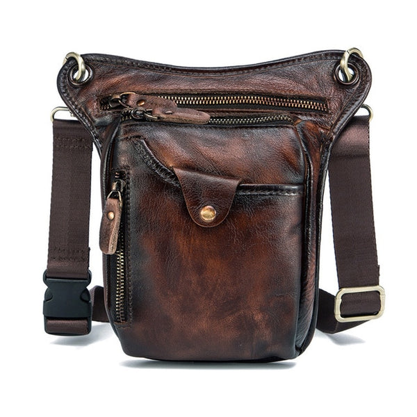 Genuine Leather Men Design Casual Brown Classic Shoulder Sling Bag Fashion Travel Fanny Waist Belt Pack Leg Bag