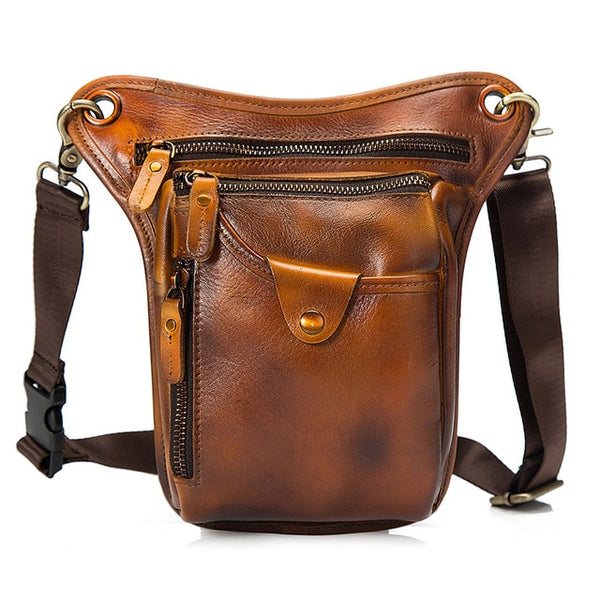 Genuine Leather Men Design Casual Brown Classic Shoulder Sling Bag Fashion Travel Fanny Waist Belt Pack Leg Bag