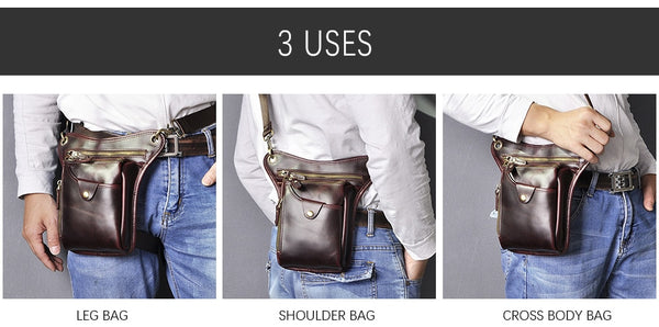 Genuine Leather Men Design Casual Brown Classic Shoulder Sling Bag Fashion Travel Fanny Waist Belt Pack Leg Bag