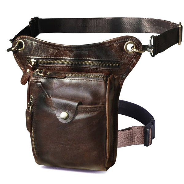 Genuine Leather Men Design Casual Brown Classic Shoulder Sling Bag Fashion Travel Fanny Waist Belt Pack Leg Bag