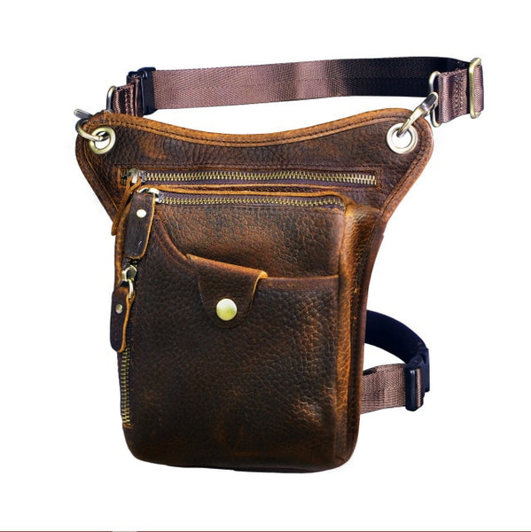 Genuine Leather Men Design Casual Brown Classic Shoulder Sling Bag Fashion Travel Fanny Waist Belt Pack Leg Bag