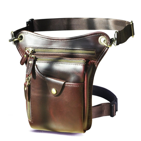 Genuine Leather Men Design Casual Brown Classic Shoulder Sling Bag Fashion Travel Fanny Waist Belt Pack Leg Bag