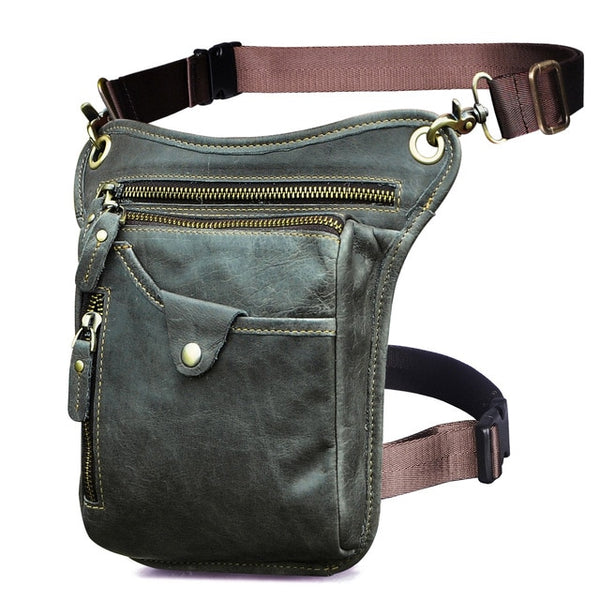 Genuine Leather Men Design Casual Brown Classic Shoulder Sling Bag Fashion Travel Fanny Waist Belt Pack Leg Bag