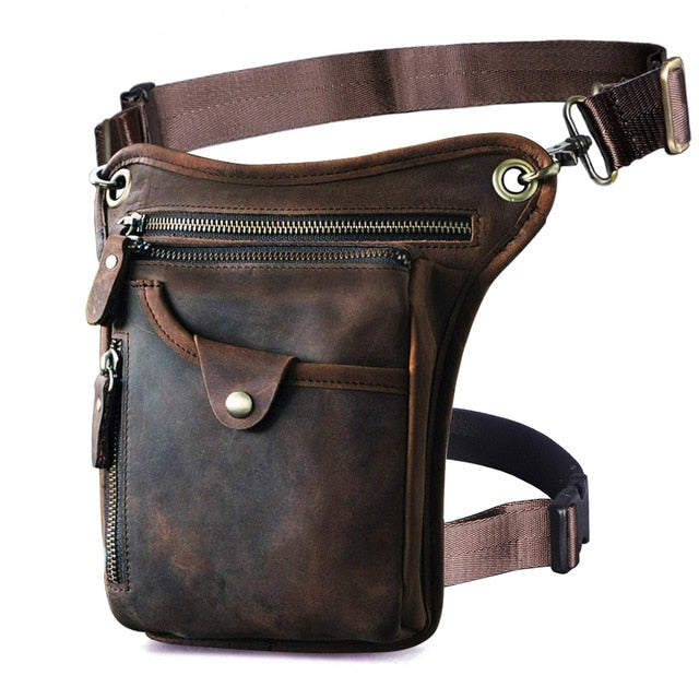 Genuine Leather Men Design Casual Brown Classic Shoulder Sling Bag Fashion Travel Fanny Waist Belt Pack Leg Bag