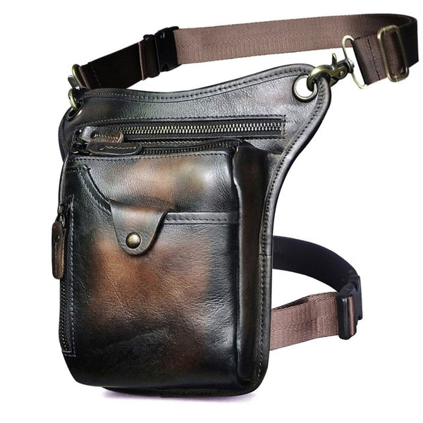 Genuine Leather Men Design Casual Brown Classic Shoulder Sling Bag Fashion Travel Fanny Waist Belt Pack Leg Bag